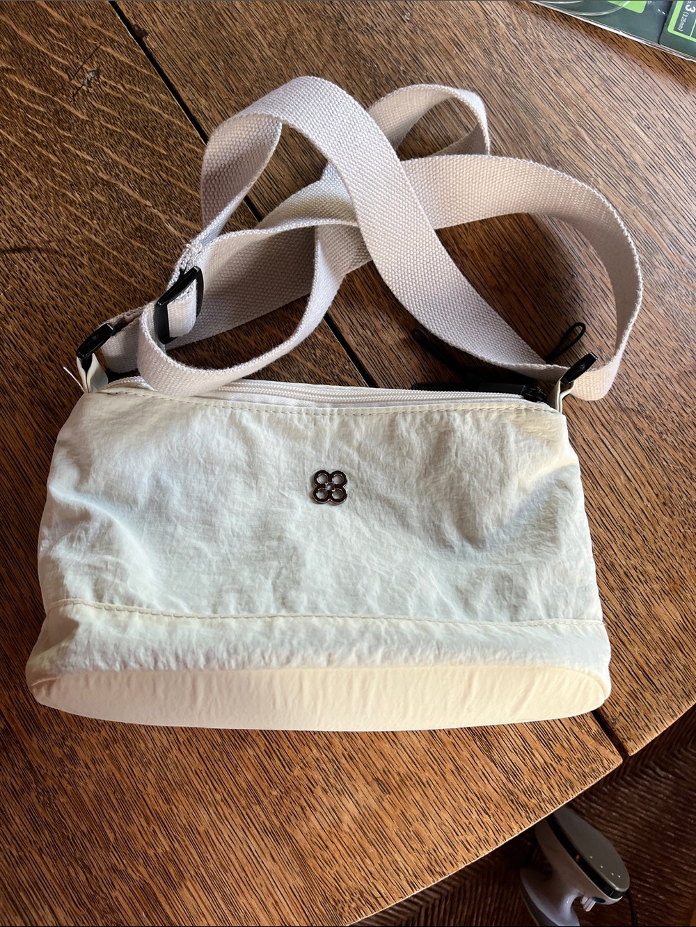 Cream Crossbody Bag with Floral Emblem